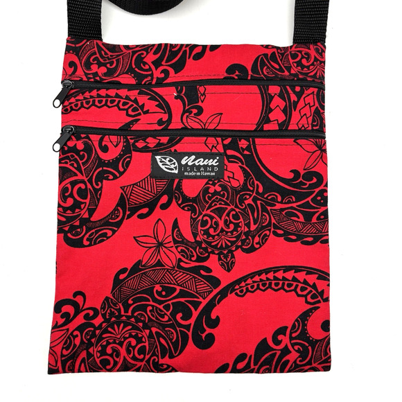 Vintage 00s Y2K Maui Island Handmade Red Tribal Turtle Print Crossbody Bag 10x8" - Picture 2 of 13